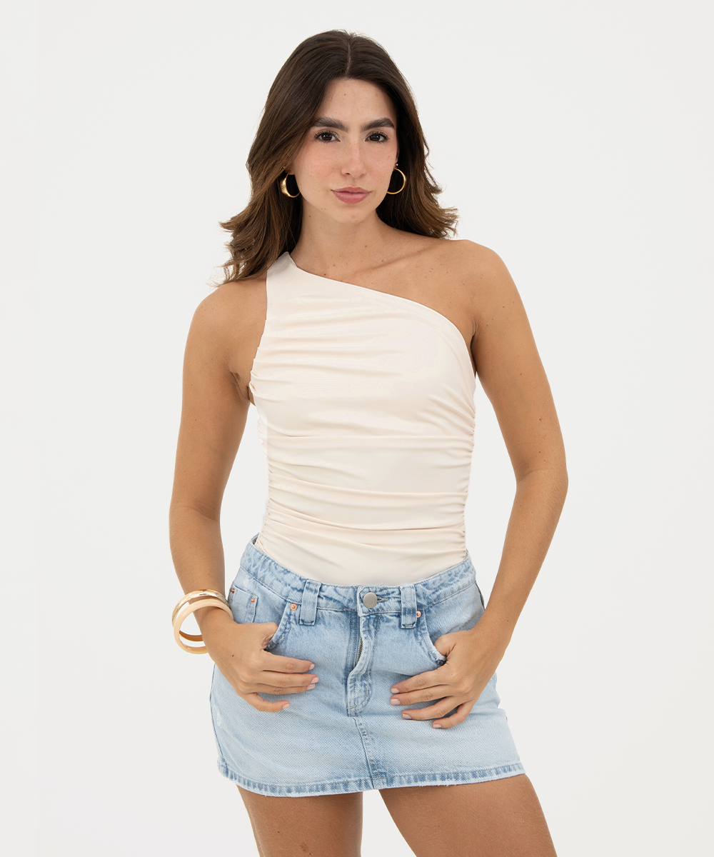 Body asimétrico drapeado Marfil