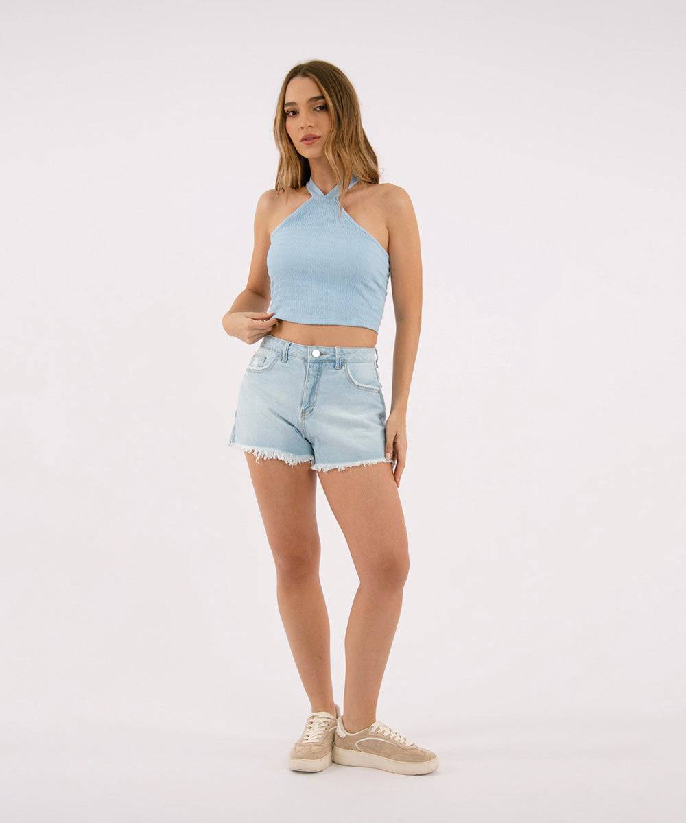Short Ruedo Burdo Azul Cielo Short Índigos Para Mujer | Ticket Store Colombia 1