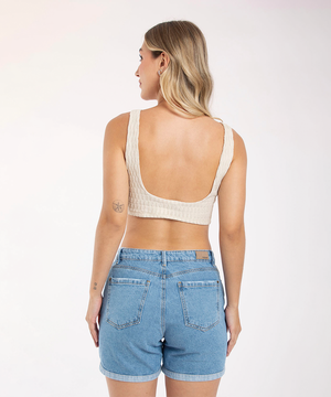 Short 5 Bolsillos Dobladillo Ancho Azul Radiante Short Índigos Para Mujer | Ticket Store Colombia 3