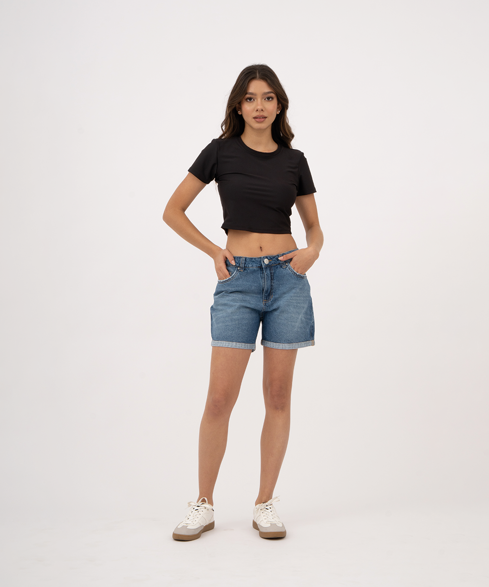 Short 5 bolsillos dobladillo ancho AZUL