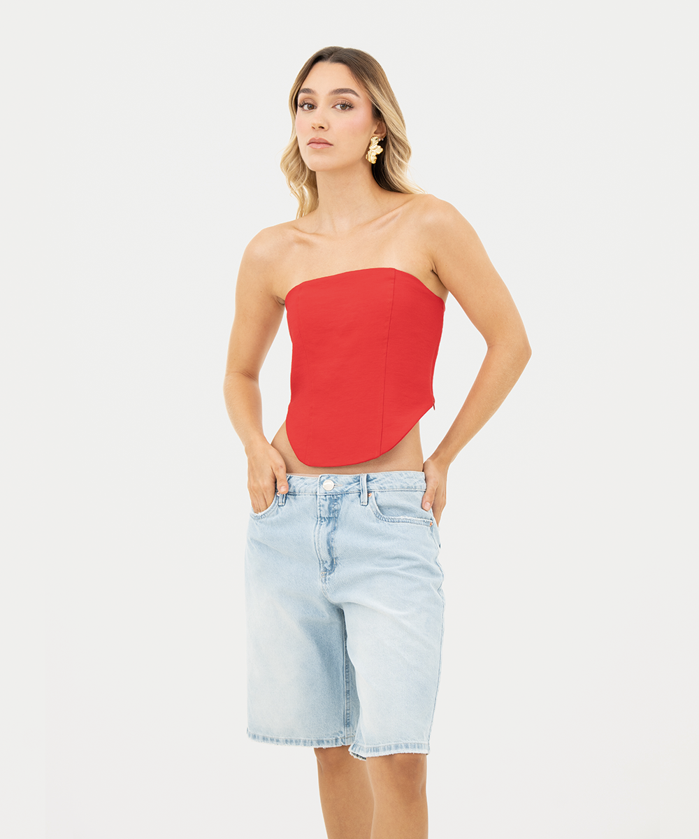 Bermuda denim tiro medio Azul Cielo