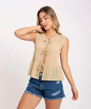 Blusa Moños Frente Beige Blusas Para Mujer | Ticket Store Colombia 1