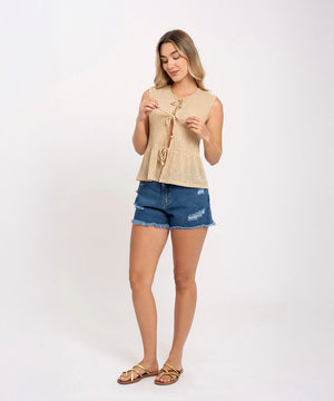 Blusa Moños Frente Beige Blusas Para Mujer | Ticket Store Colombia 2