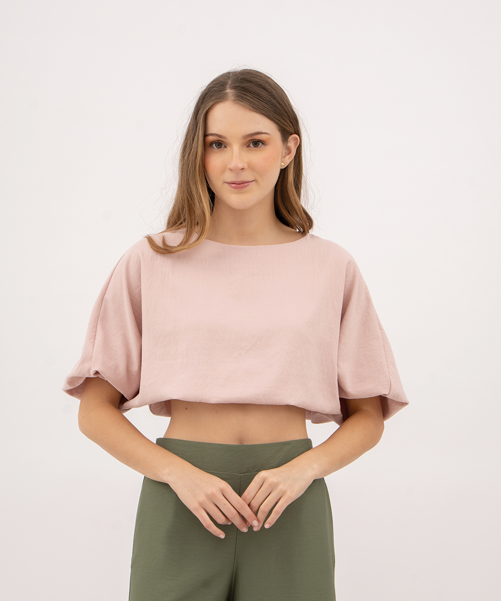 Blusa manga 3/4 resortada ROSADO EMPOLVADO