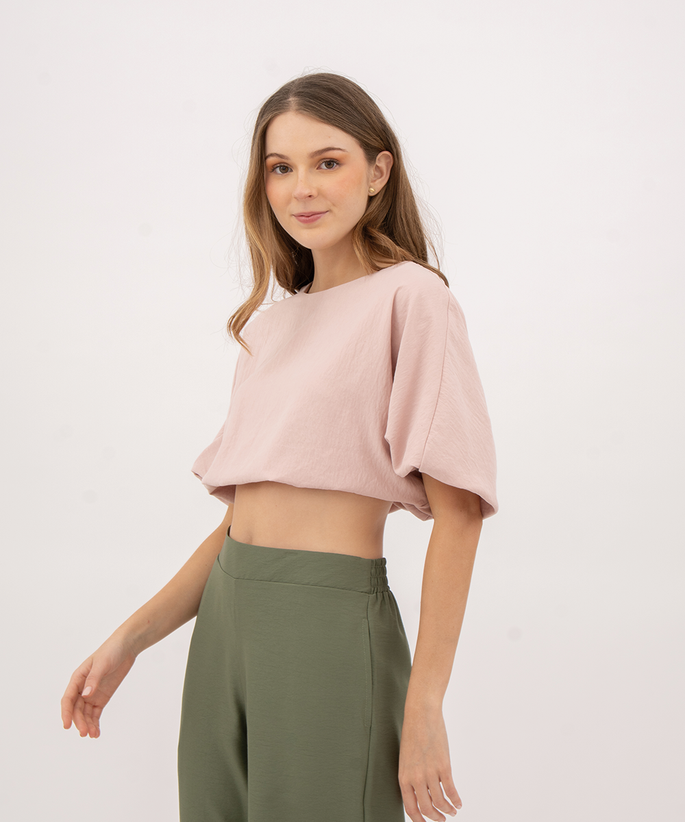 Blusa manga 3/4 resortada ROSADO EMPOLVADO