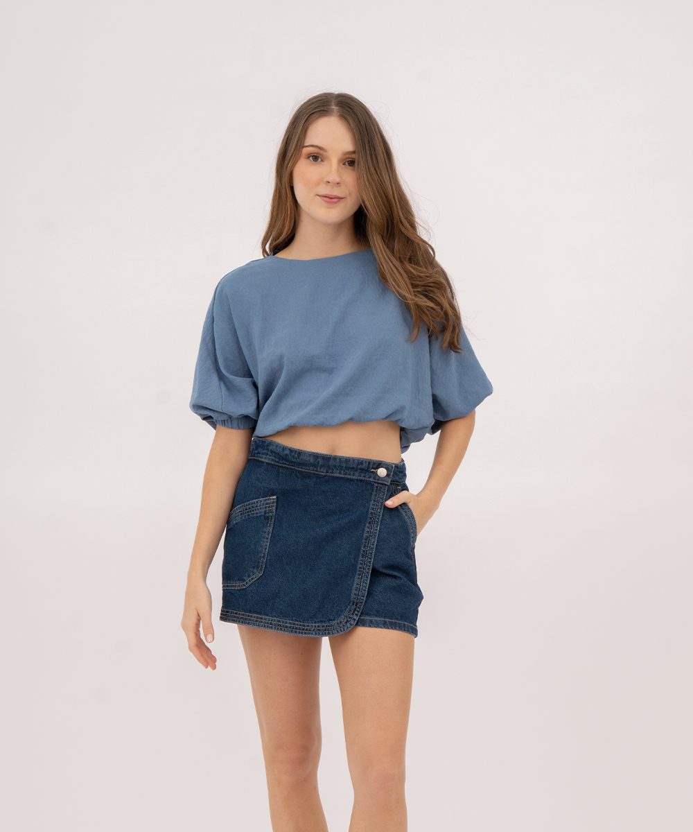 Blusa manga 3/4 resortada AZUL RADIANTE