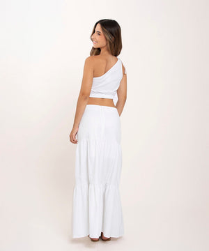 Blusa Asimetrica Lazo Hombros Blanco Blusas Para Mujer | Ticket Store Colombia 3