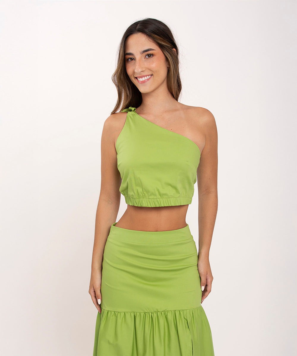 Blusa Asimetrica Lazo Hombros Verde Blusas Para Mujer | Ticket Store Colombia 1