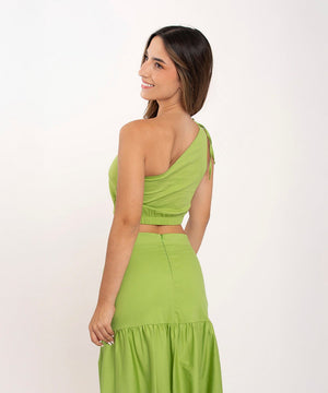 Blusa Asimetrica Lazo Hombros Verde Blusas Para Mujer | Ticket Store Colombia 3