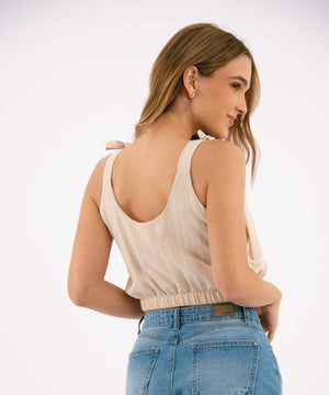 Blusa Lazos Moños Beige Blusas Para Mujer | Ticket Store Colombia 3