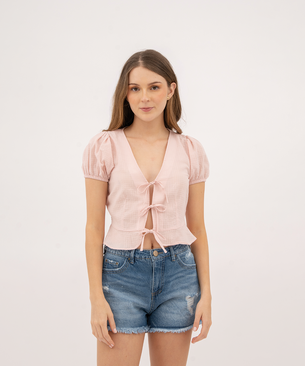 Blusa con lazos moño ROSADO PASTEL