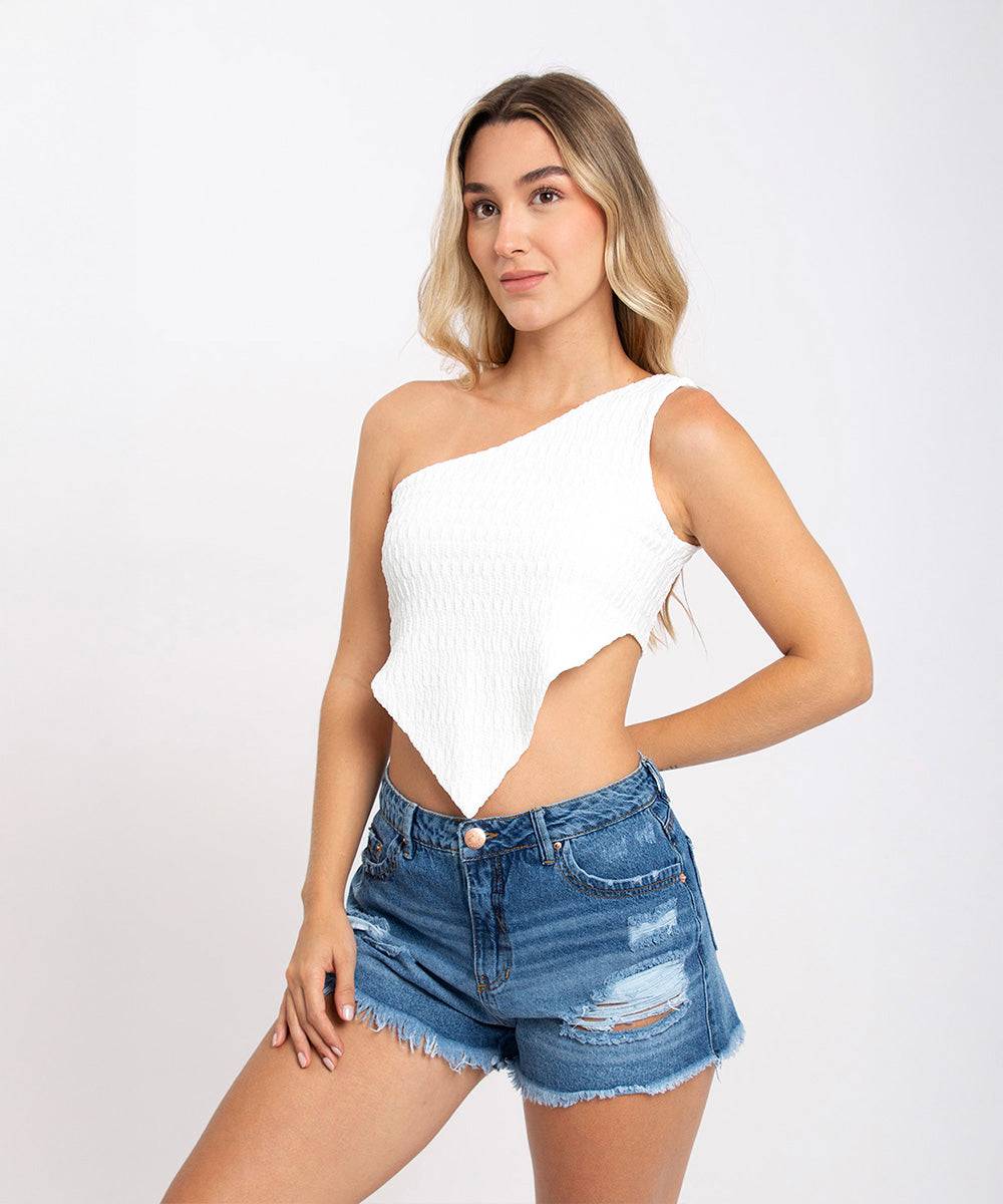 Blusa Asimetrica Marfil Blusas Para Mujer | Ticket Store Colombia 1