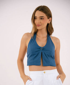 Blusa De Anudar En El Cuello Azul Profundo Blusas Para Mujer | Ticket Store Colombia 2