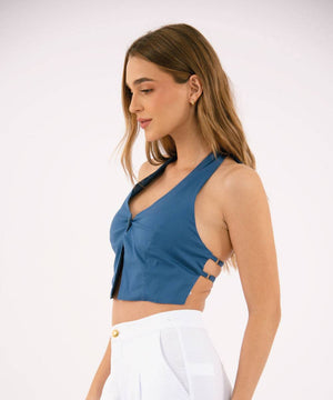 Blusa De Anudar En El Cuello Azul Profundo Blusas Para Mujer | Ticket Store Colombia 3