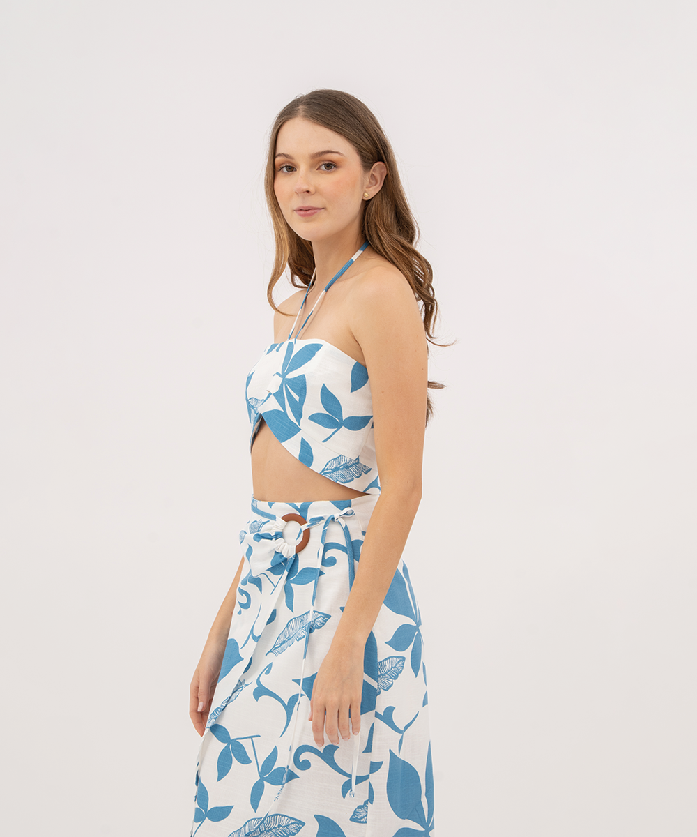 Crop top tiras halter AZUL RADIANTE