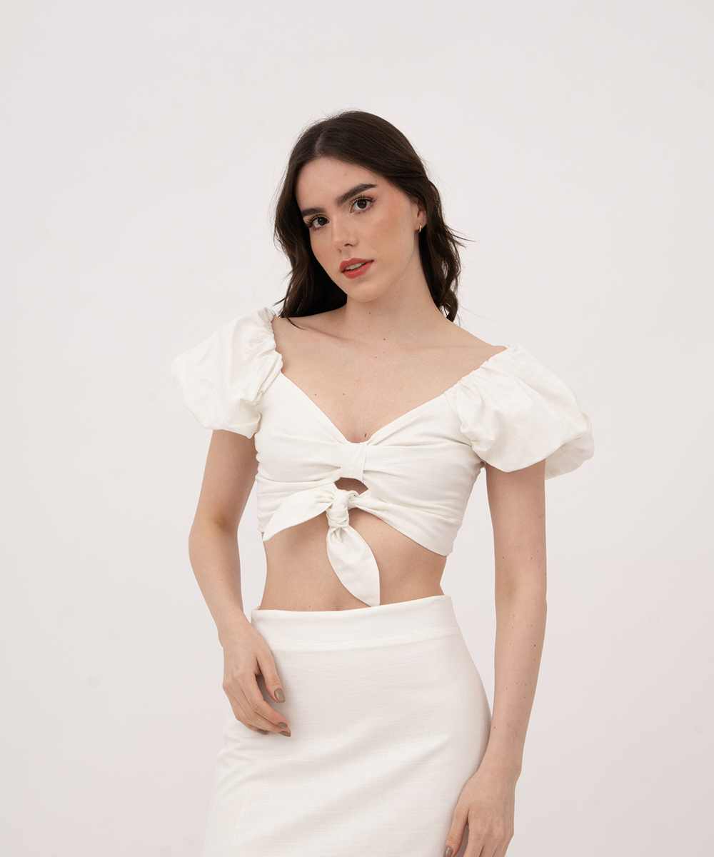 Crop top manga volumen BLANCO