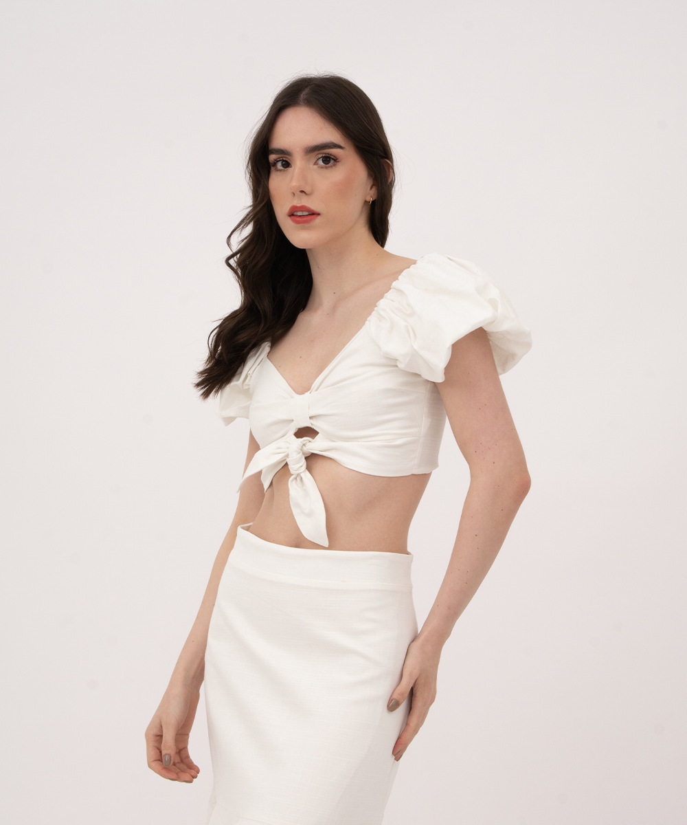Crop top manga volumen BLANCO