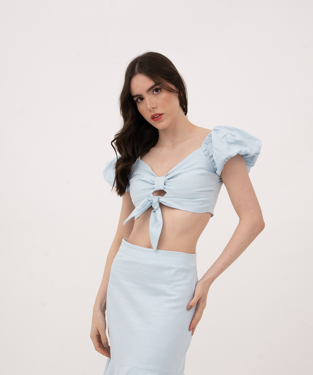 Crop top manga volumen AZUL CIELO