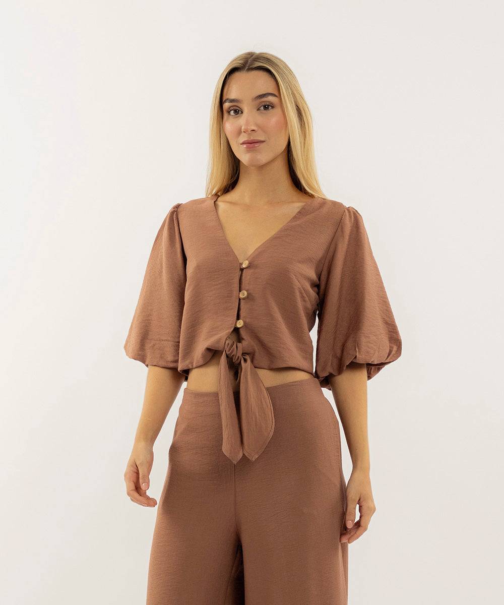 Blusa Mangas Globo Caramelo Blusas Para Mujer | Ticket Store Colombia 1