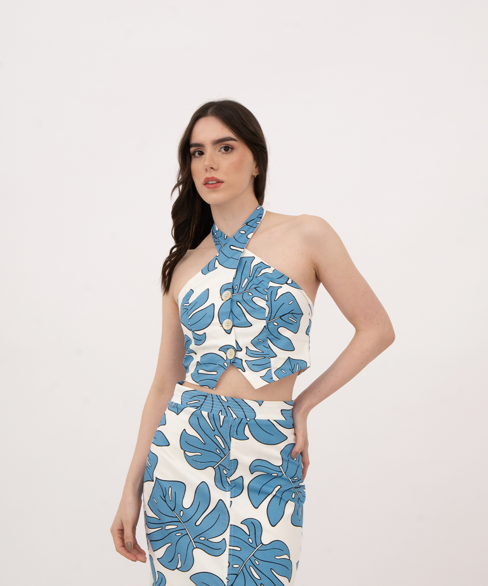 Blusa halter con cartera AZUL RADIANTE