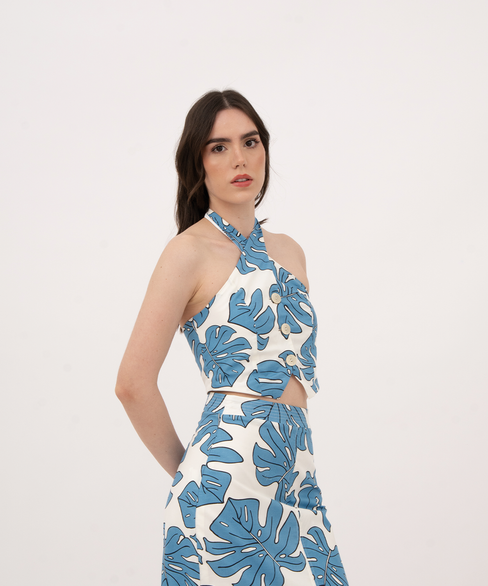 Blusa halter con cartera AZUL RADIANTE