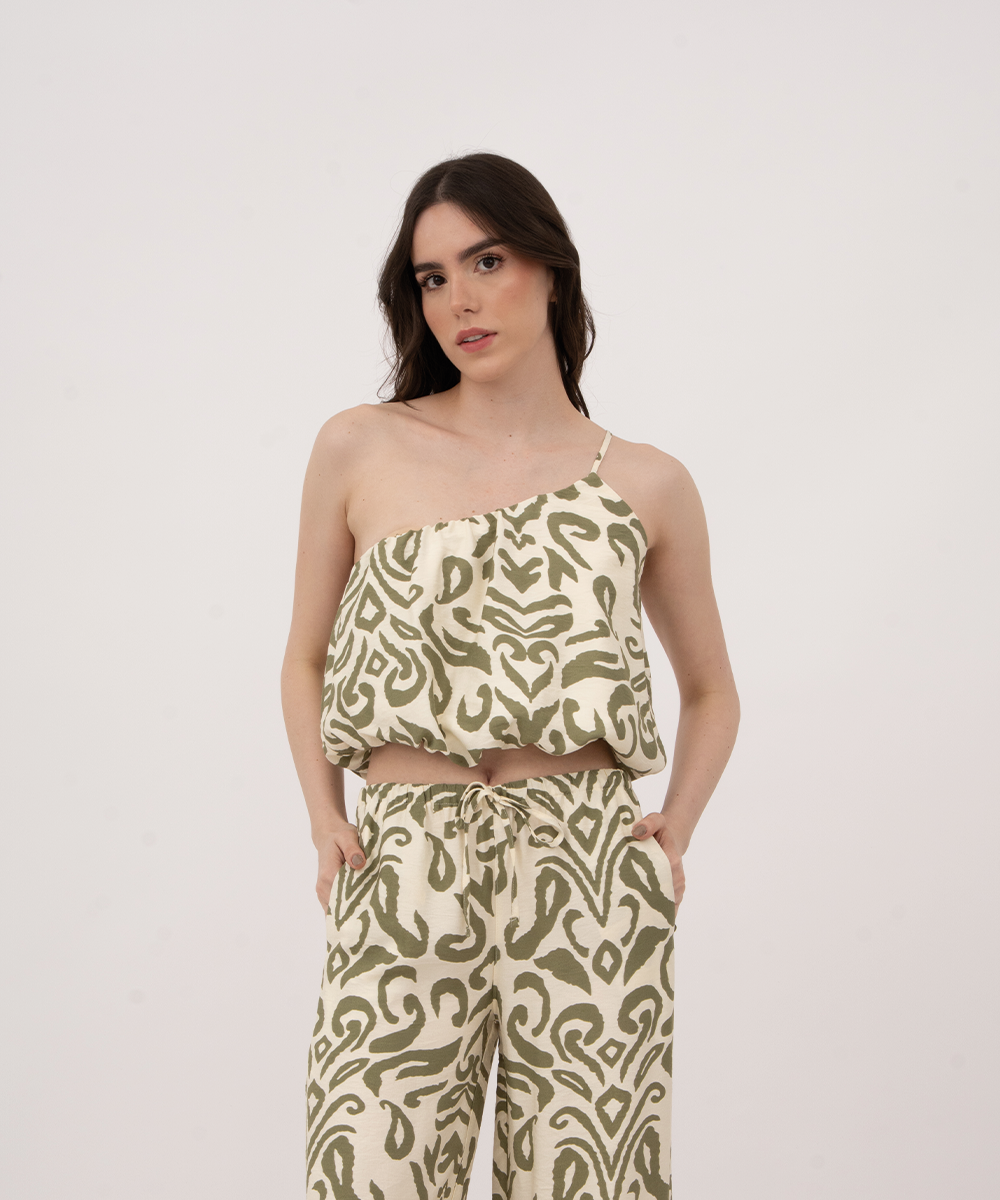 Blusa solo hombro globo VERDE OLIVA