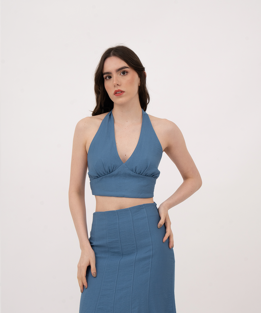Crop top de copas halter AZUL RADIANTE
