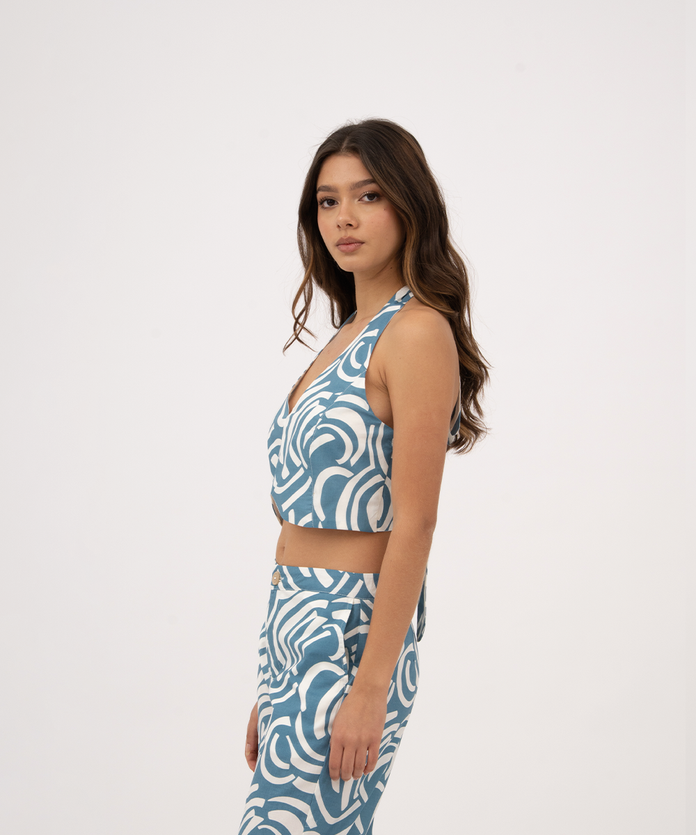 Blusa para anudar en cuello y espalda AZUL