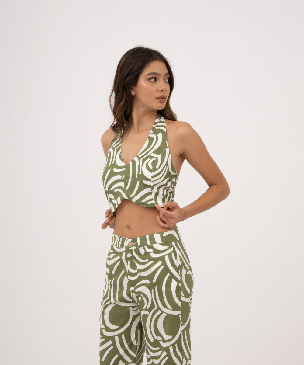 Blusa para anudar en cuello y espalda VERDE