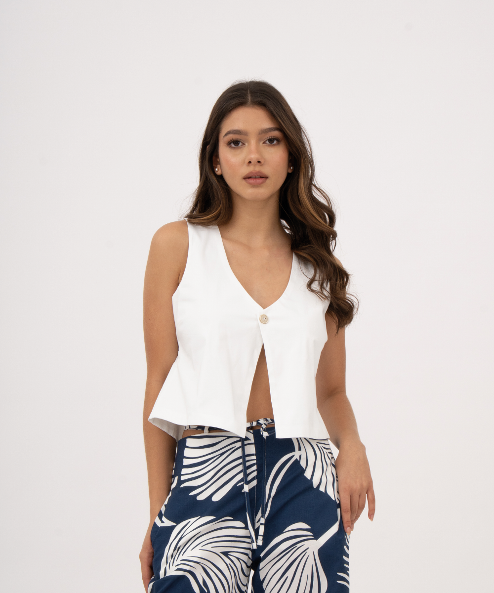 Chaleco abertura y botón en espalda BLANCO