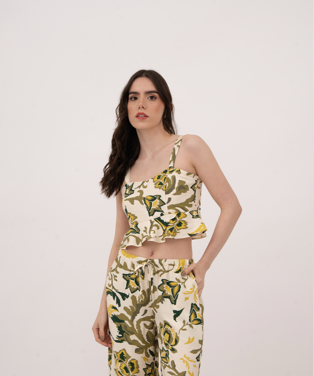 Blusa peplum con tiras VERDE