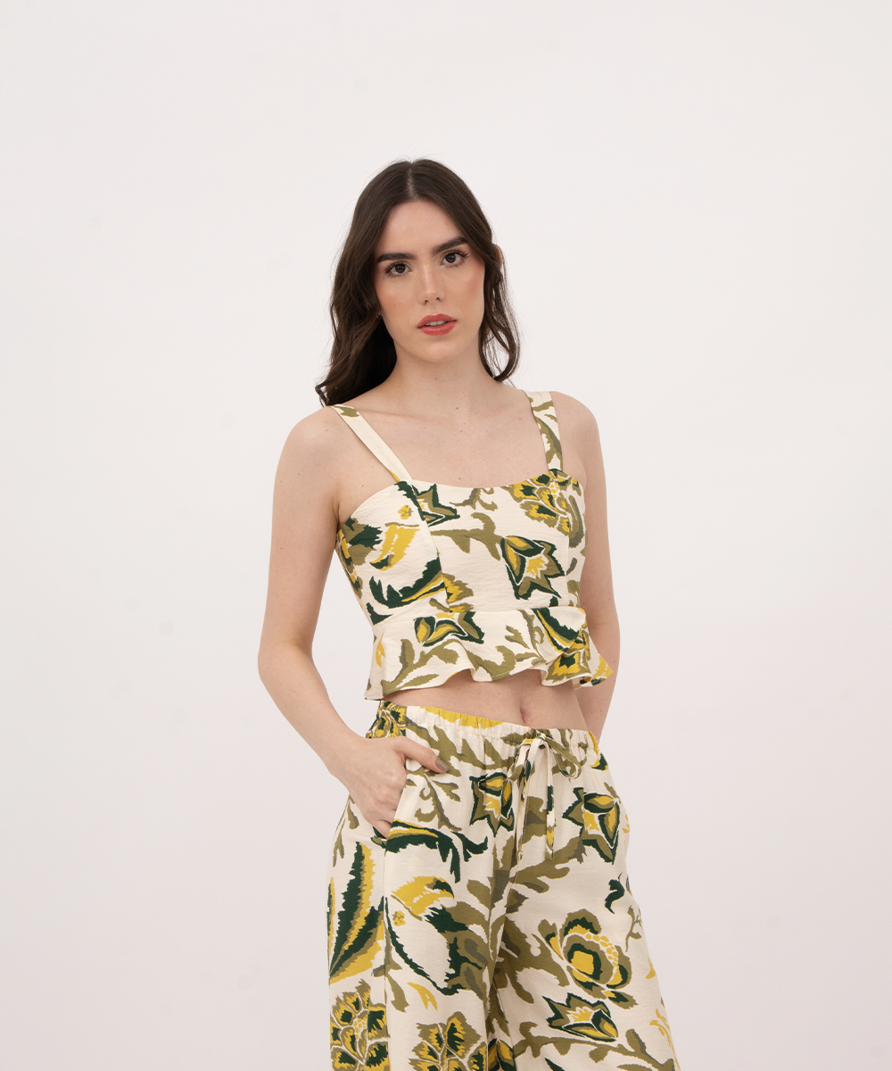 Blusa peplum con tiras VERDE