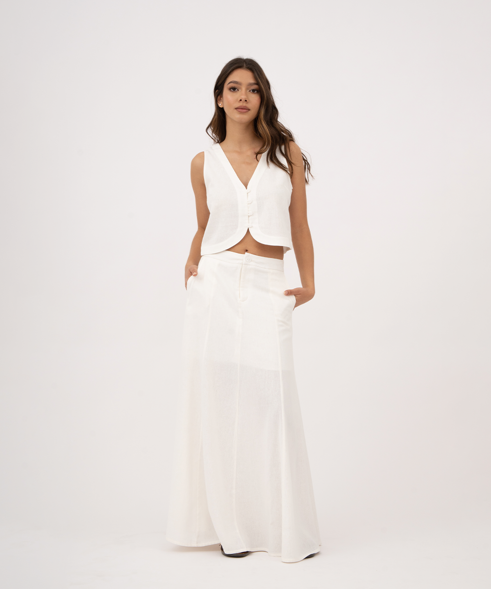 Falda larga con cortes BLANCO