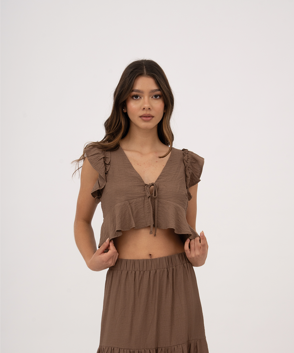 Blusa escote con lazo CHOCOLATE