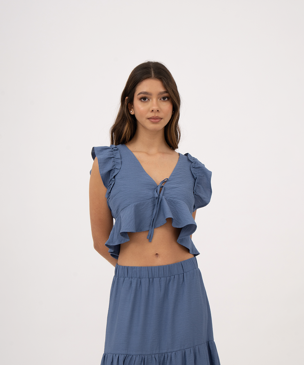 Blusa escote con lazo AZUL