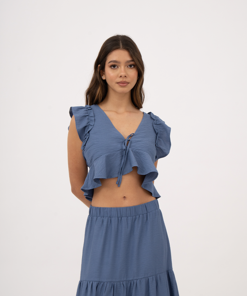 Blusa escote con lazo AZUL