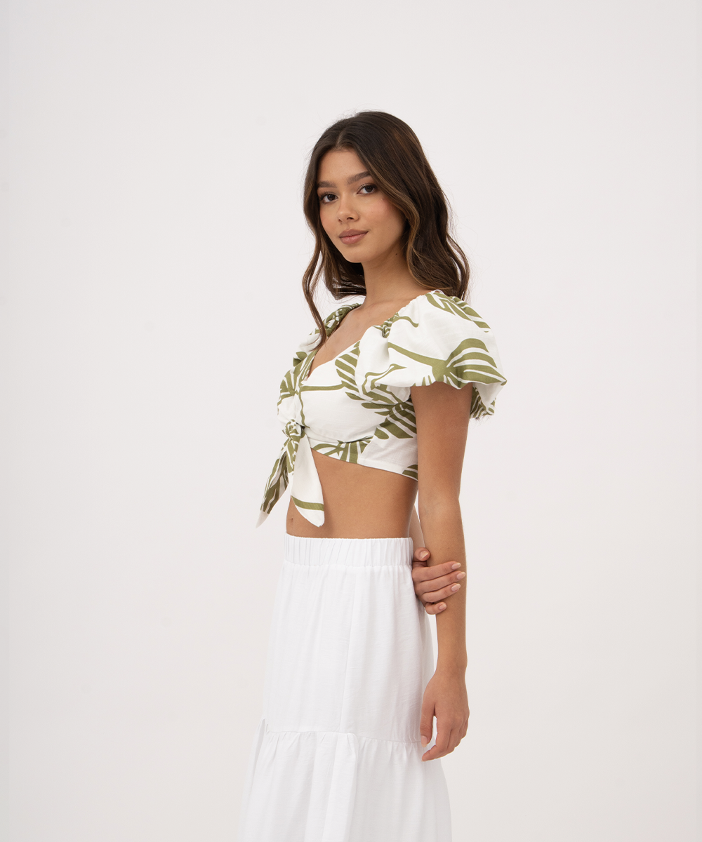 Crop top manga volumen VERDE