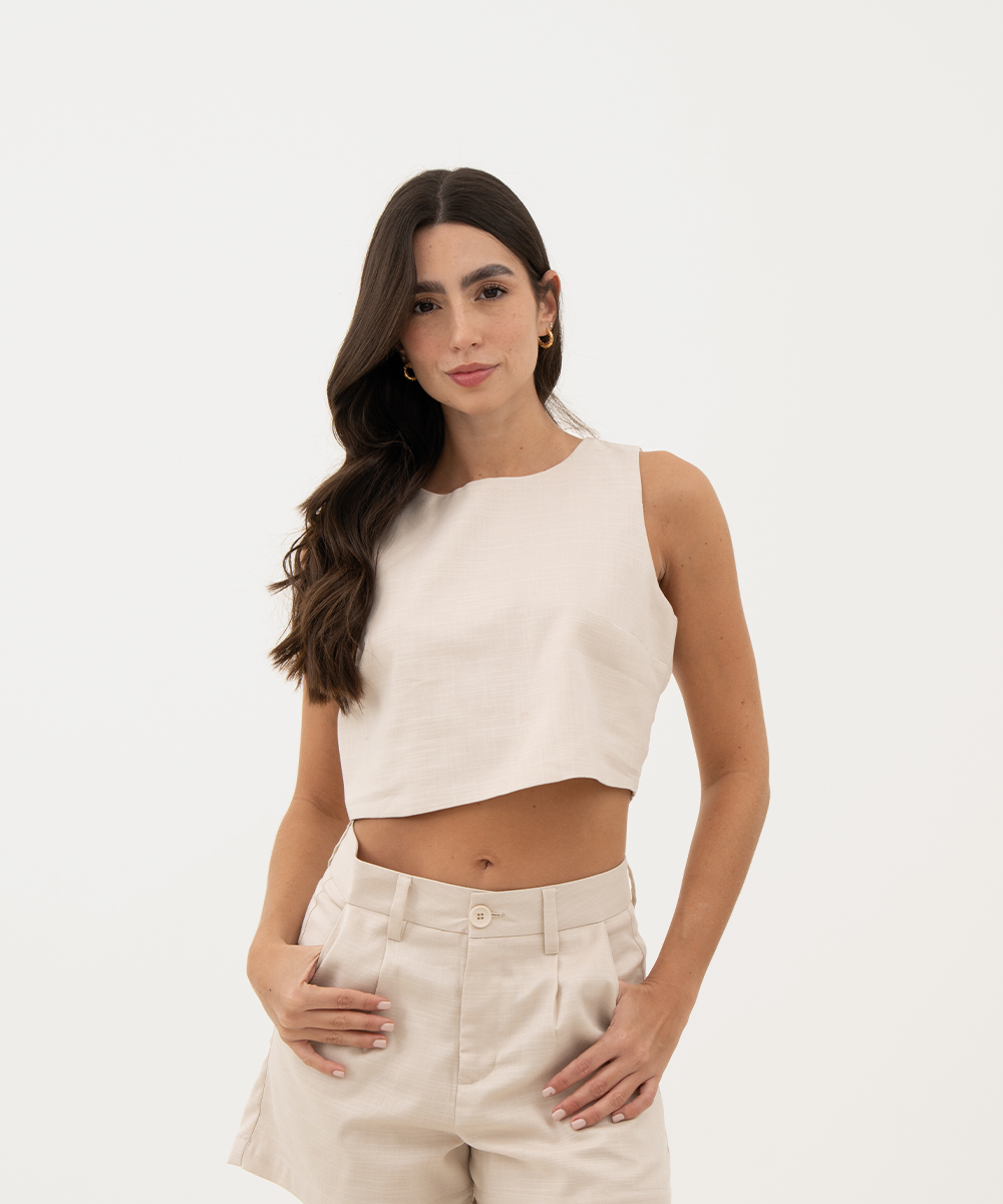 Blusa sisa con botones en posterior BEIGE