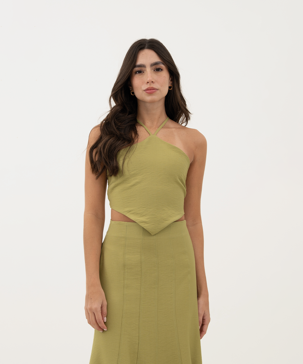 Blusa asimétrica halter VERDE OLIVA
