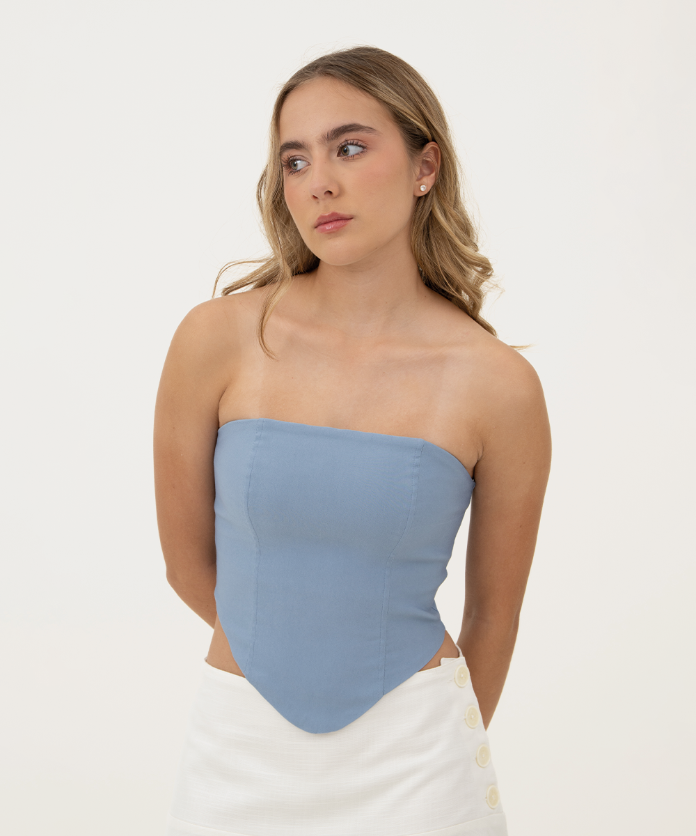 Blusa strapless AZUL EMPOLVADO