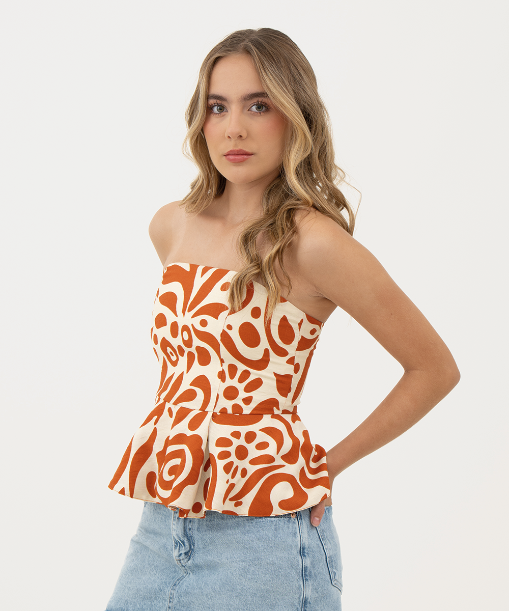 Blusa strapless peplum NARANJA