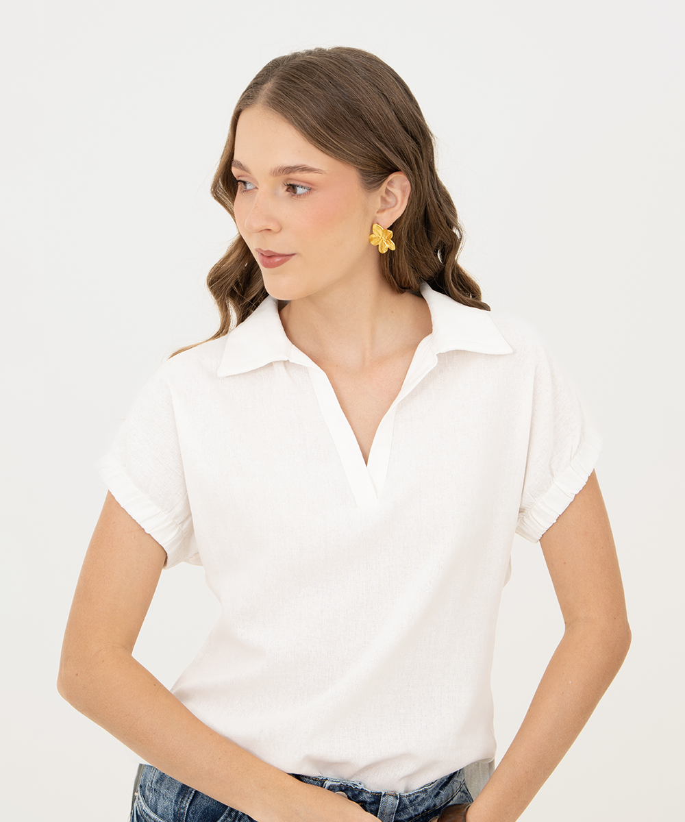 Blusa camisera manga corta BLANCO