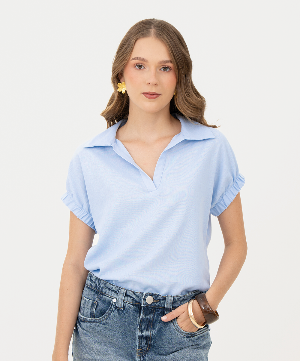 Blusa camisera manga corta AZUL CIELO