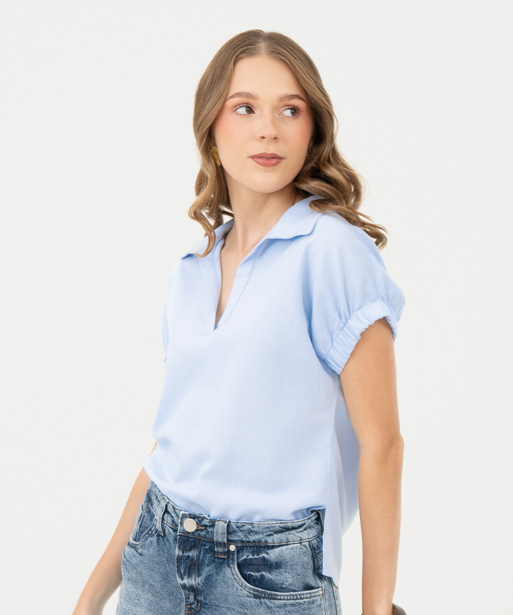 Blusa camisera manga corta AZUL CIELO