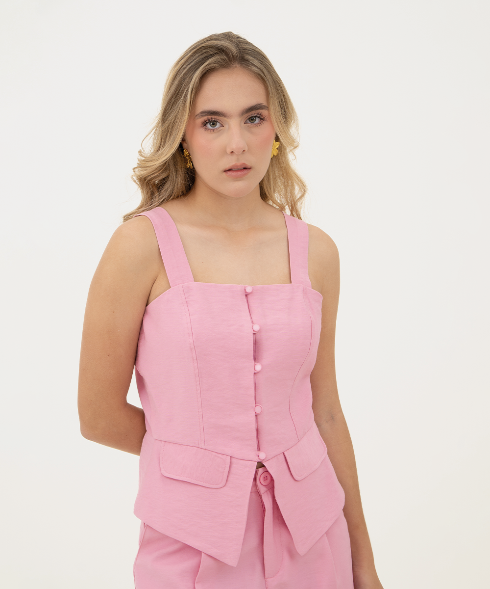 Blusa botones peplum Rosado