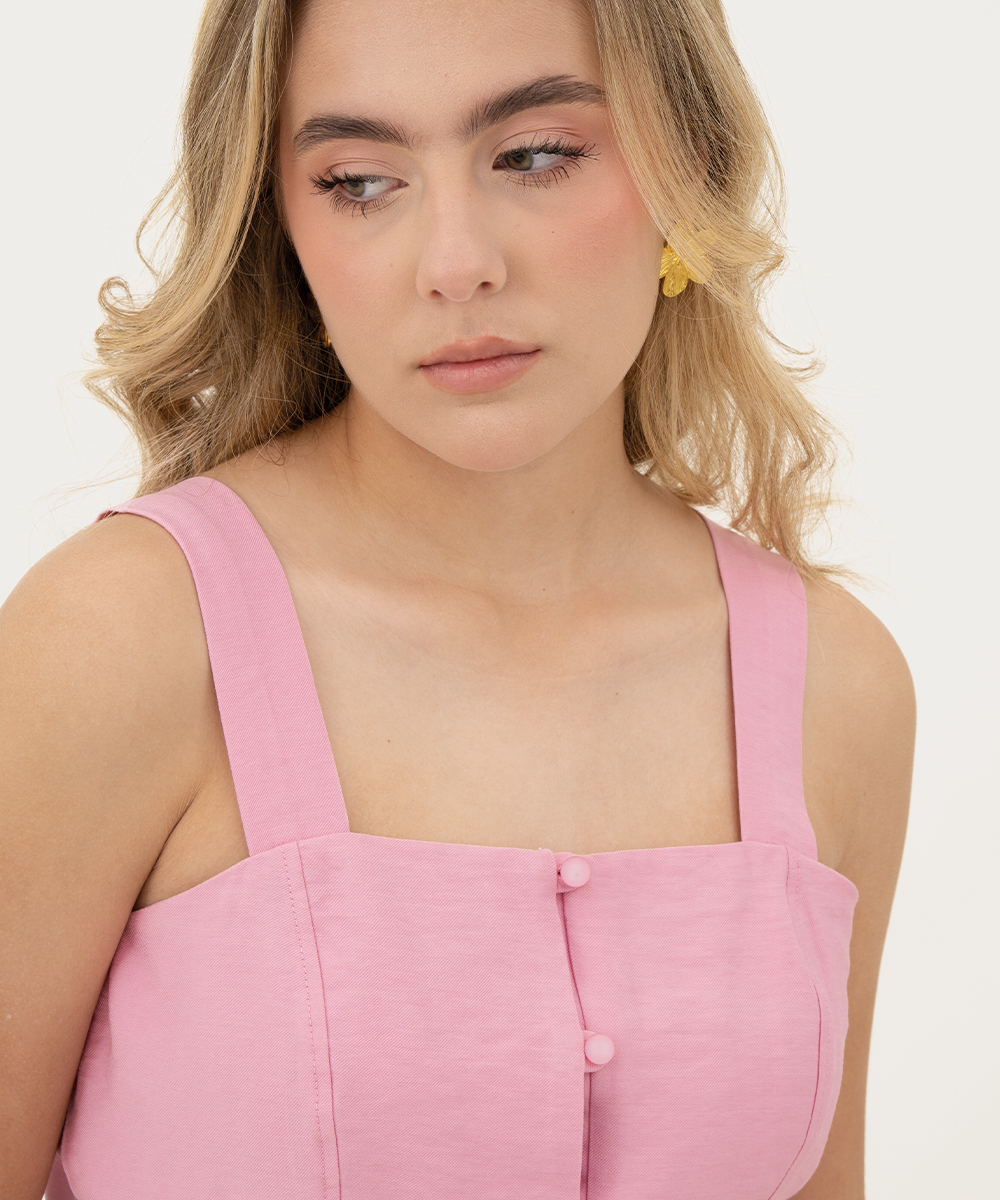 Blusa botones peplum Rosado