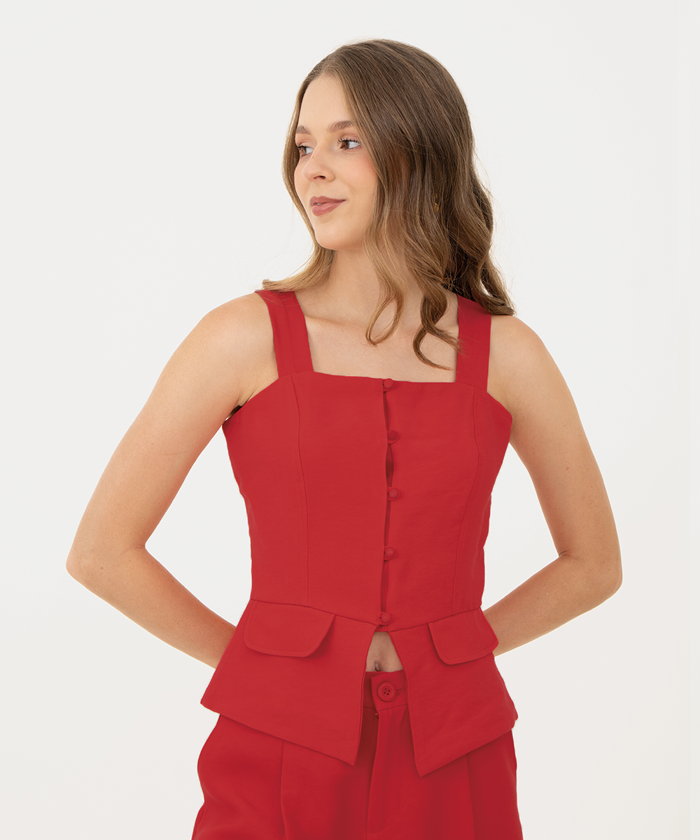 Blusa botones peplum Rojo