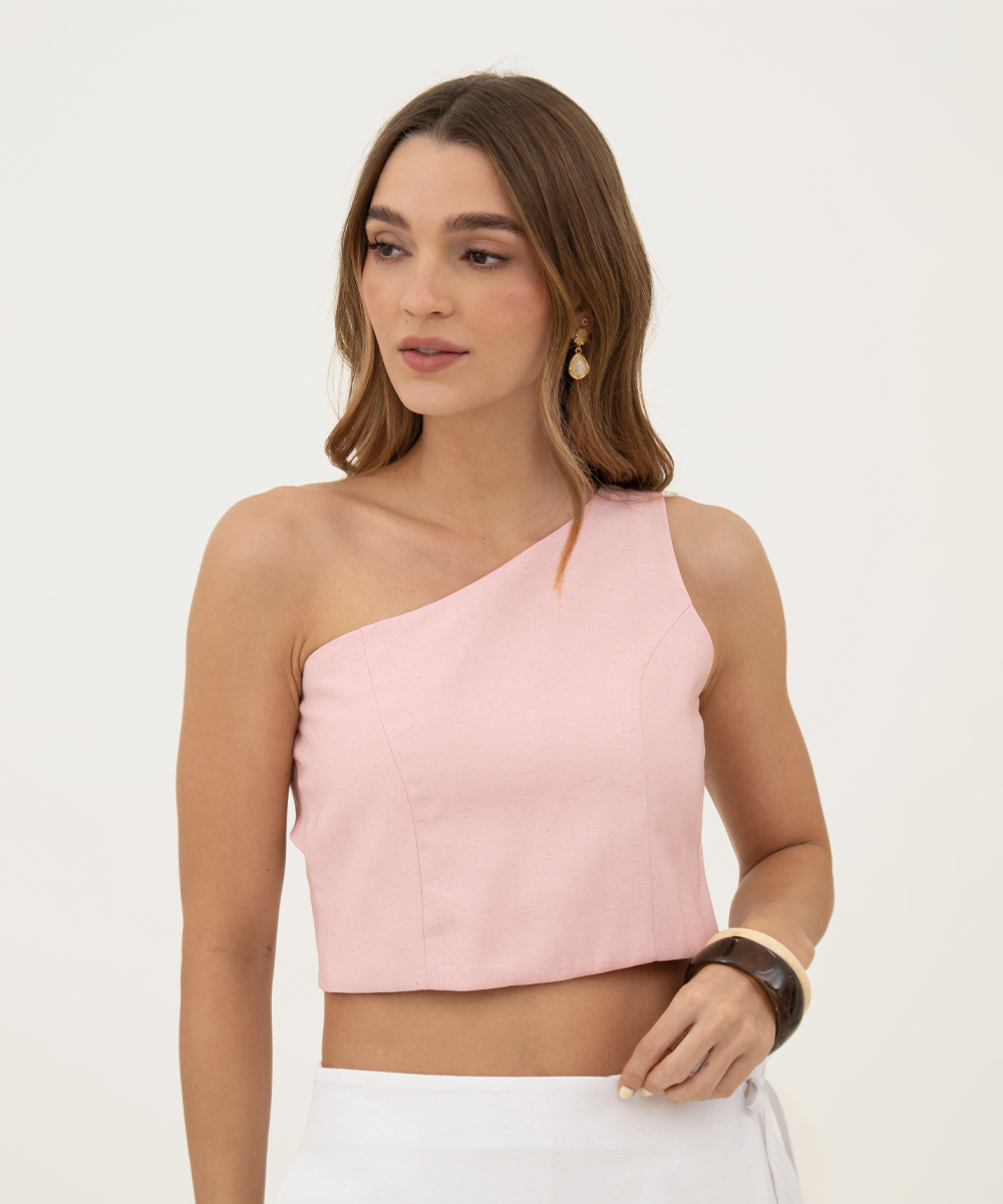 Blusa asimétrica moño Rosado Pastel