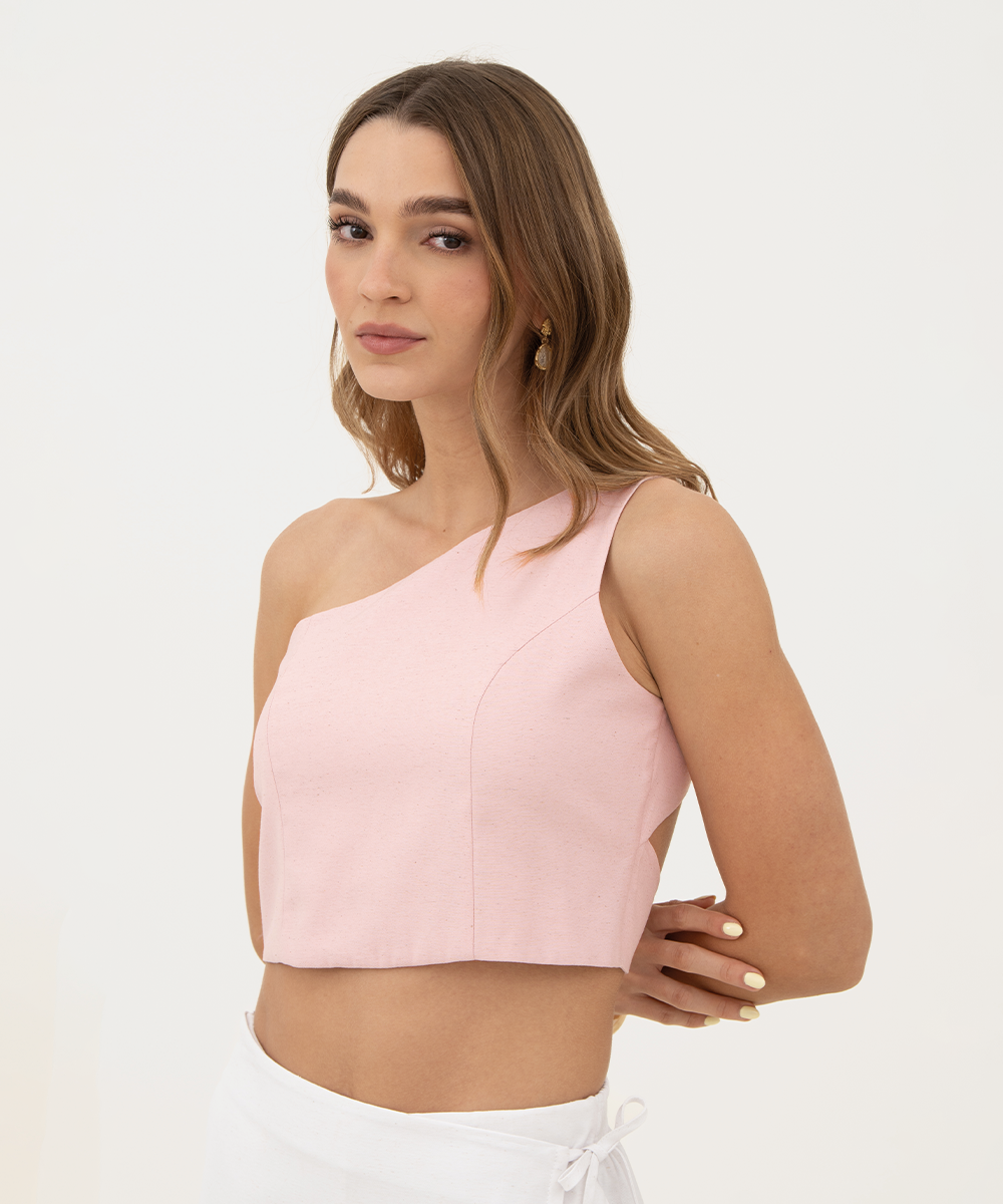 Blusa asimétrica moño Rosado Pastel