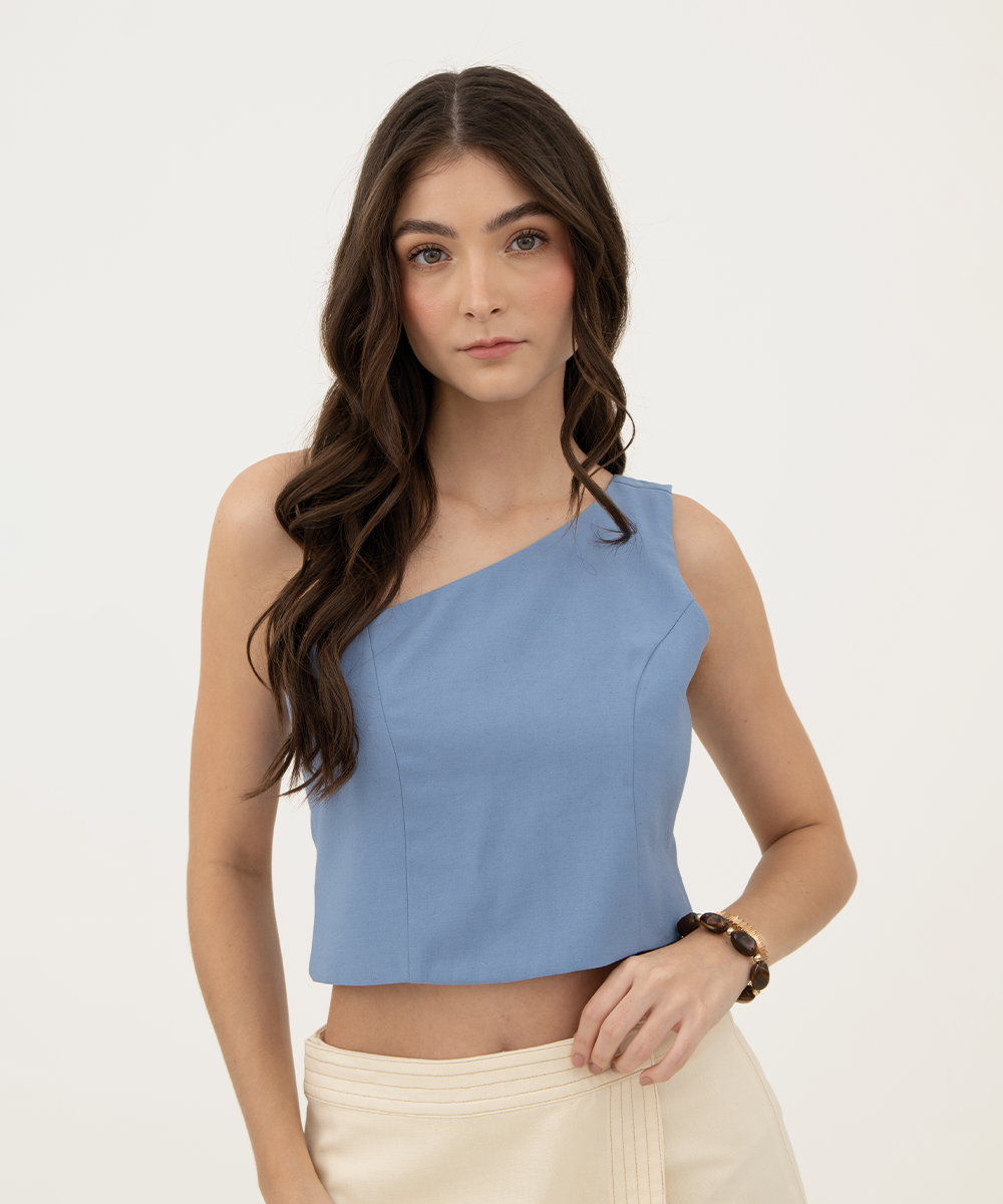 Blusa asimétrica moño Azul Empolvado